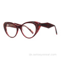 Mode Frauen Rhinestone Acetat Optische Rahmenbrille